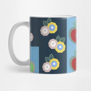 Japanese Flowers and Fruit Woodcut Print Pattern Mug